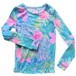 Lilly Pulitzer Girls 8 Wear-Snug Long Sleeve Floral T Shirt Pink Blue Classic